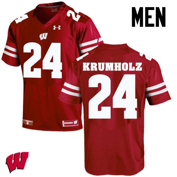 Men Wisconsin Badgers #24 Adam Krumholz College Football Jerseys-Red